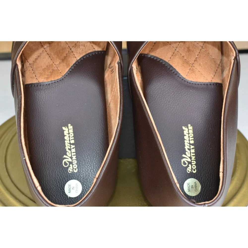 Vermont Country Store Men House Slippers Size 13 Brown Leather Slip On Indoor